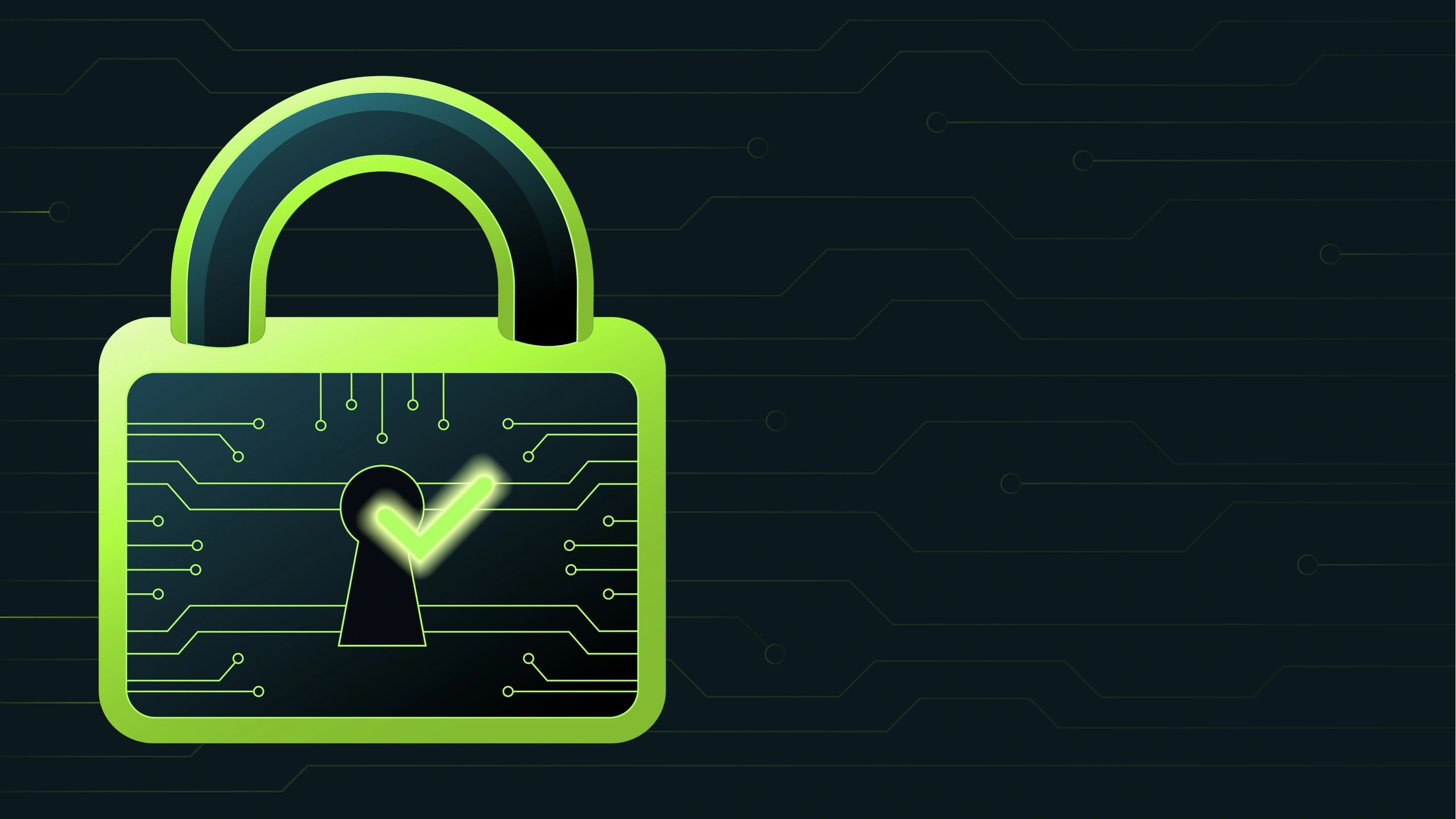 Digital padlock illustration on a dark background representing data security
